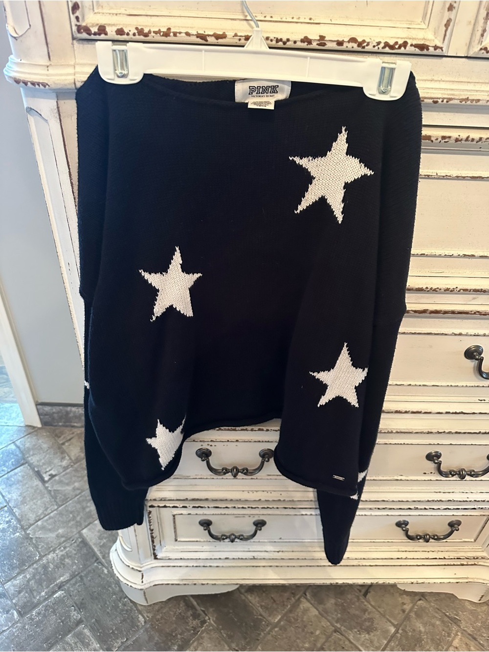 PINK Victoria's Secret Black Off-the-Shoulder Star Sweater